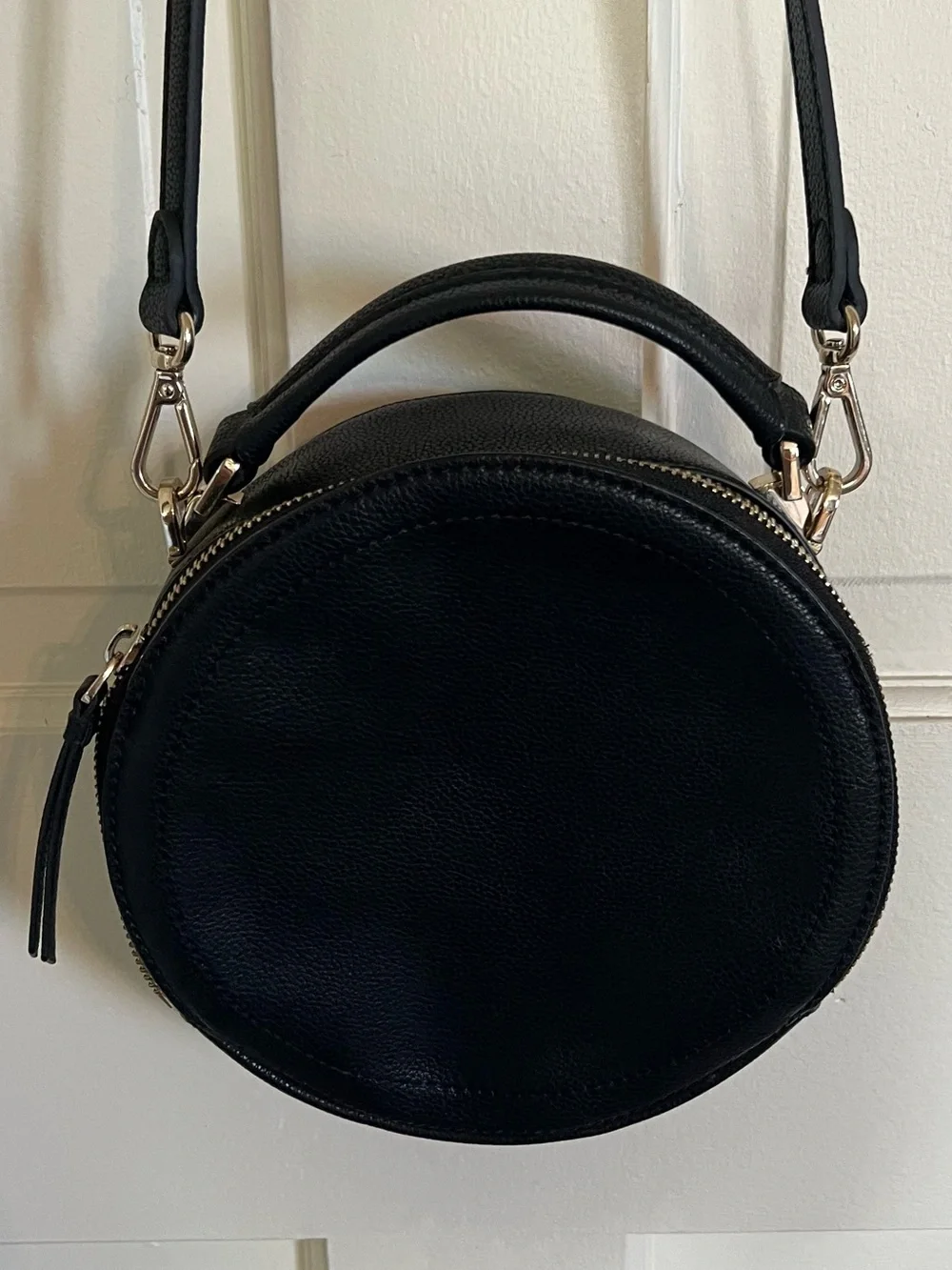 Vince Camuto Black Round Pebbled Leather Crossbody